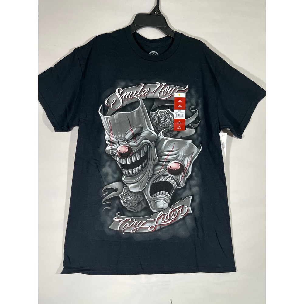 DOM Smile Now Cry Later Graphic T-Shirt Mens‎ M Black Clown  Tattoo Art Lowrider